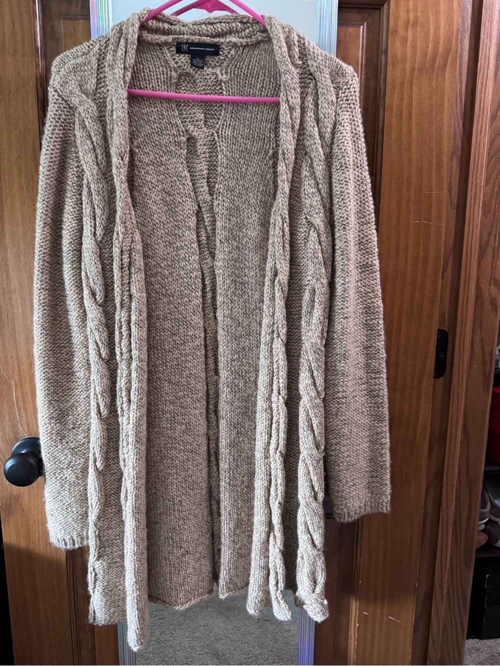 INC International Concepts Cable-Knit Open Cardigan in Beige